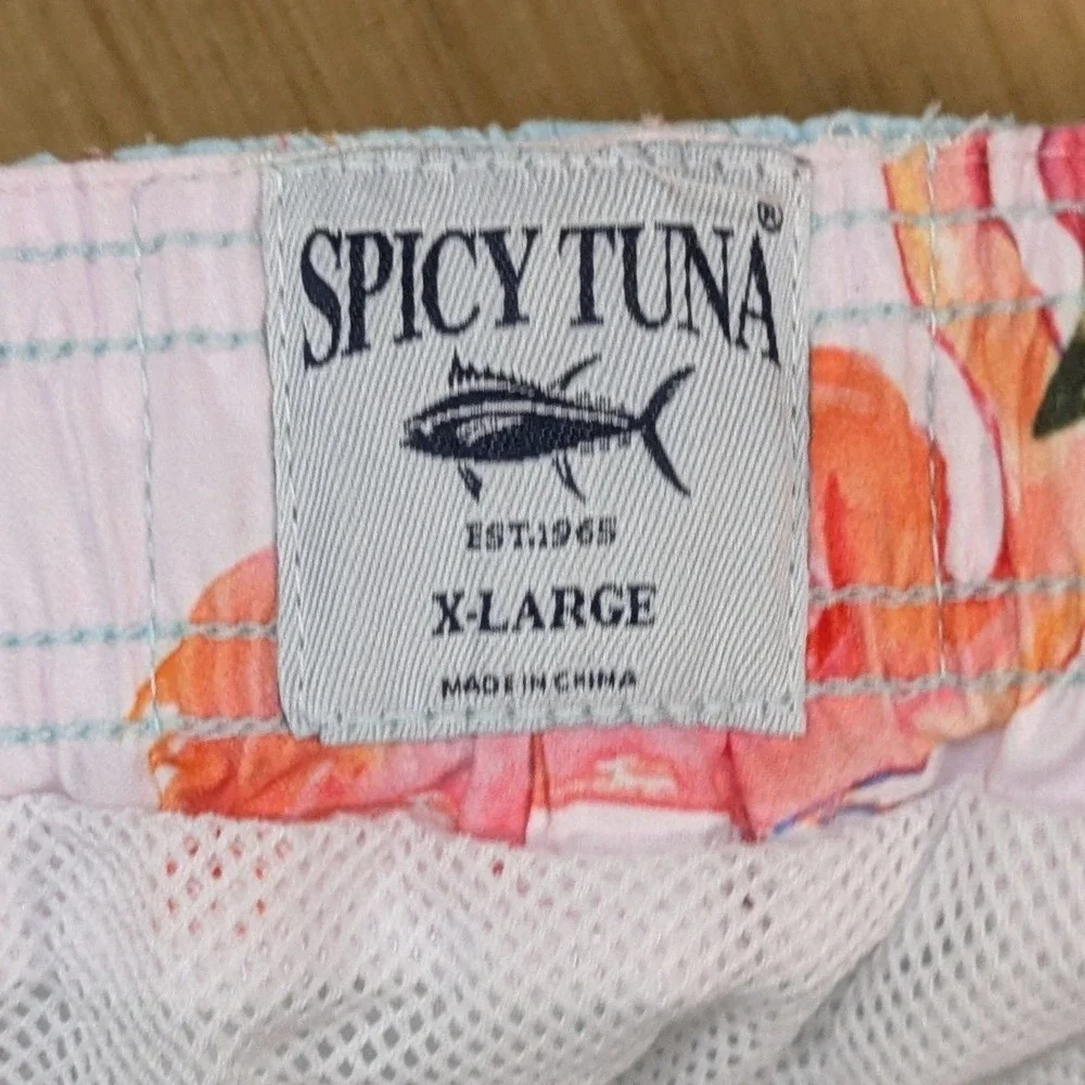 Spicy Tuna Mens XL Swim Trunks Flamingo Light‎ Blue Drawstring Lined Beach New